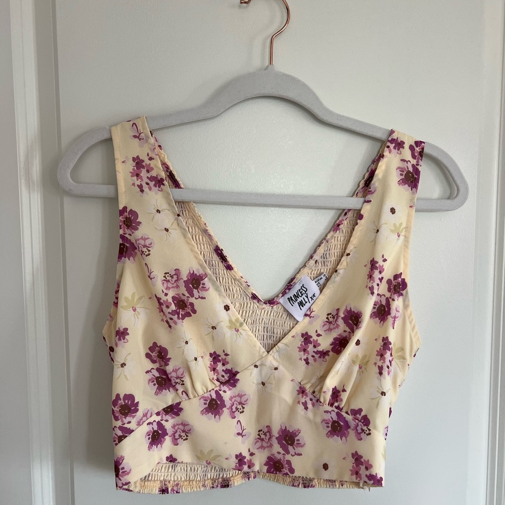 Princess Polly Cream Floral Crop Tank Top